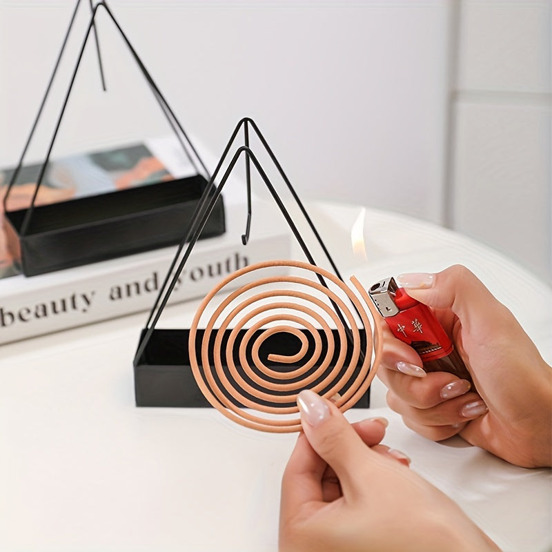 Black and Green Metal Triangle Mosquito Coil Holder with Spiral Design for Indoor and Outdoor Use