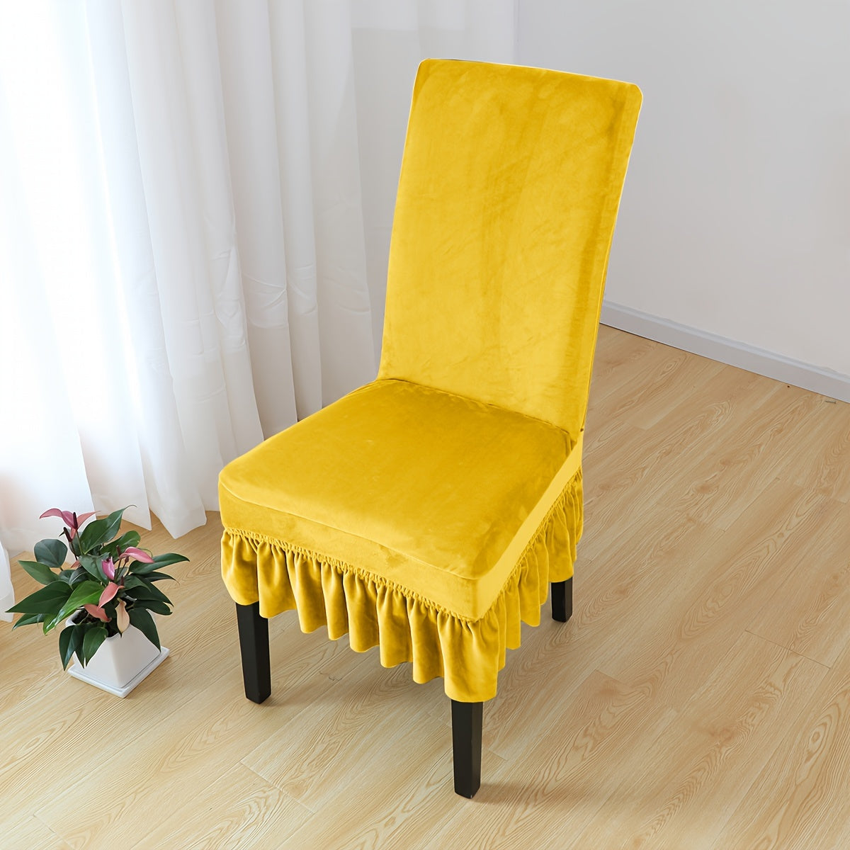 Velvet Chair Cover with Skirt for Home Decor and Furniture Protection