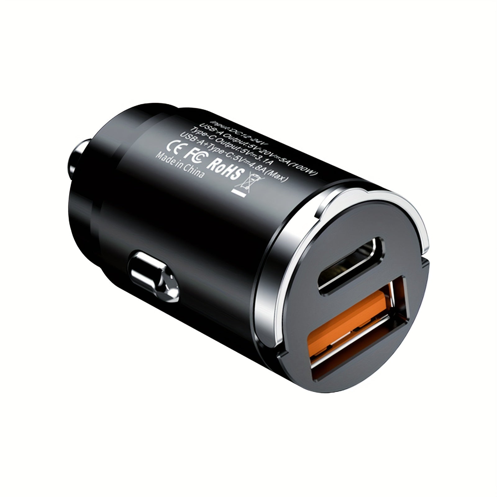 Mini USB Car Charger Dual Port 100W Fast Charging Metal Finish