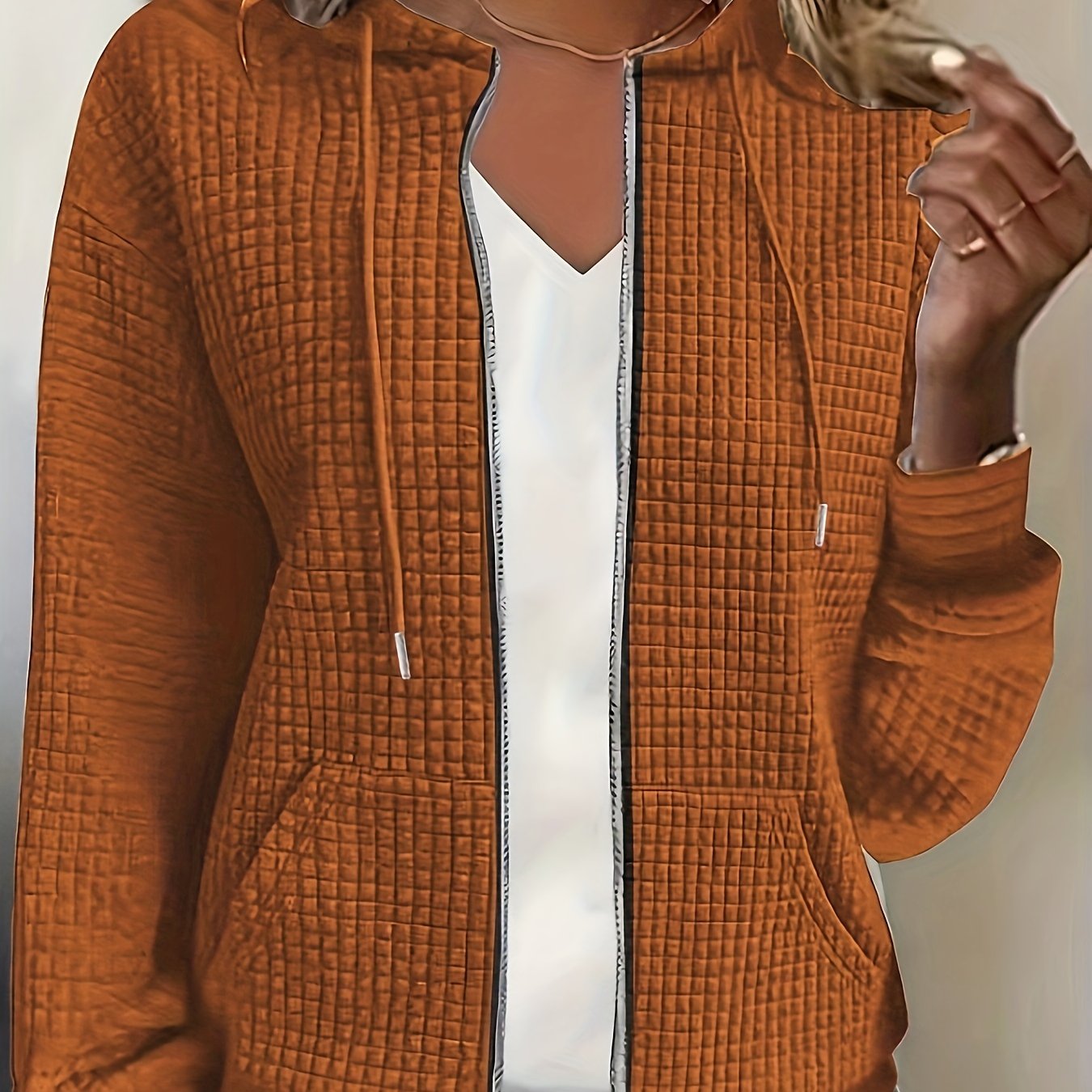 Sudadera con capucha de talla grande con bolsillos laterales, cremallera en el frente, manga larga, sudadera casual