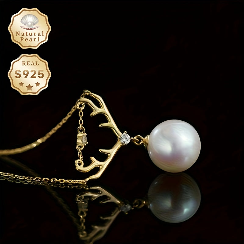 Women's Necklace with Freshwater Pearl Pendant 10-11mm Sterling Silver Gift Box