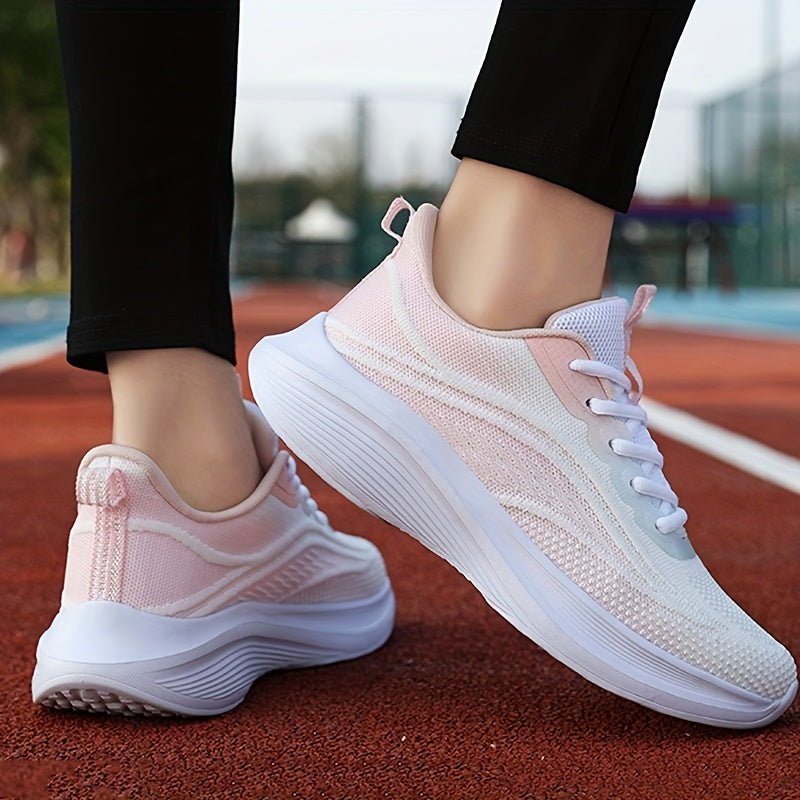 ayollarga mo‘ljallangan nafas oladigan, yengil yugurish krossovkalar, kundalik sport poyabzali, pushti va oq