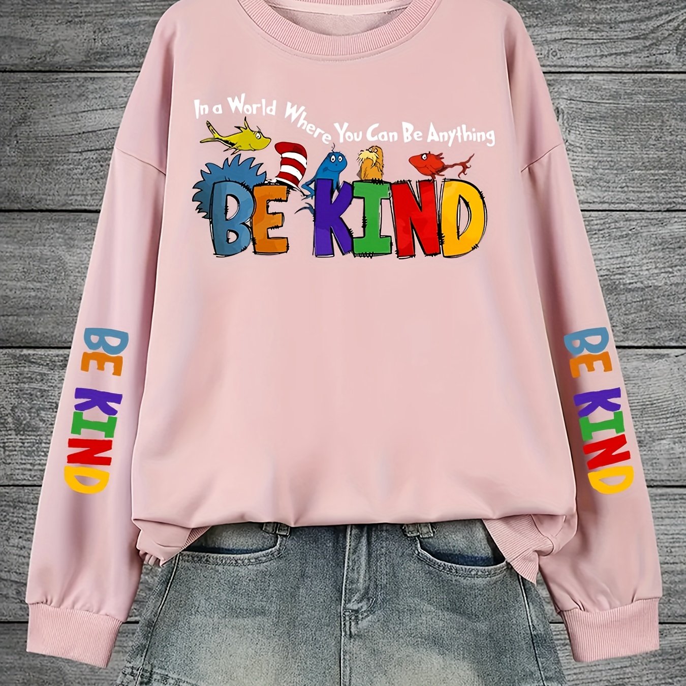 Plus Size Women's Casual Print Pullover Sweatshirt Long Sleeve Crew Neck