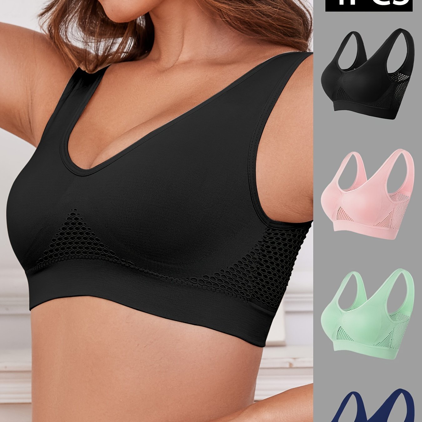 Women's Plus Size Sports Bra Crop Top Wireless Mesh Fitness Gym Running Sportswear