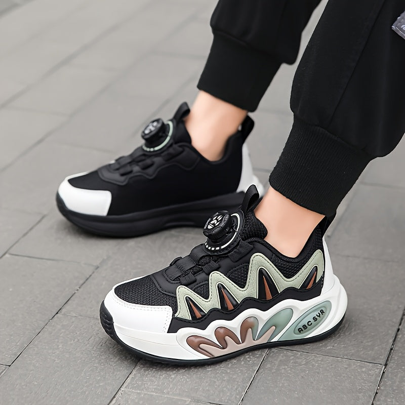 Zapatillas deportivas de primavera y otoño para niños, de caña baja, malla transpirable, patrón a rayas con hebilla giratoria