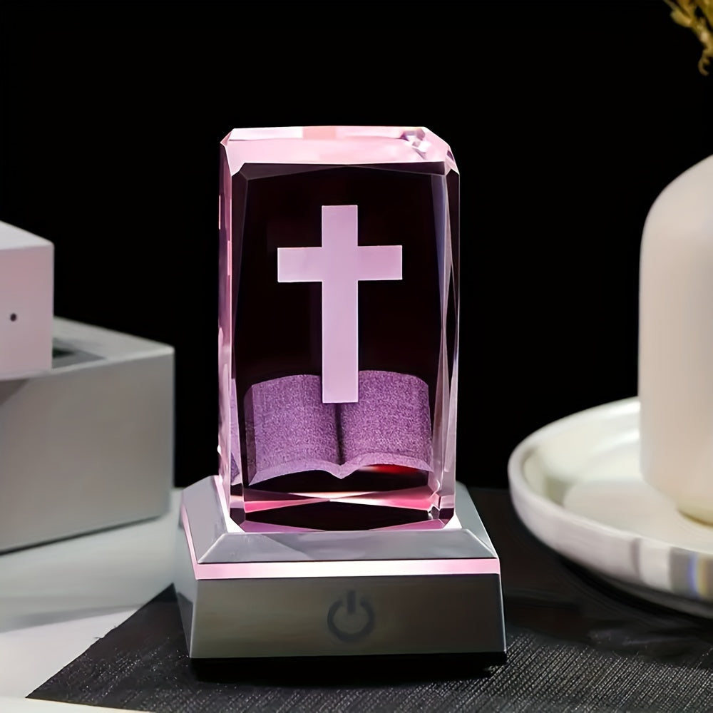 3D Cross Crystal LED Night Light for Christian Home Decor and Gifts for Women and Men