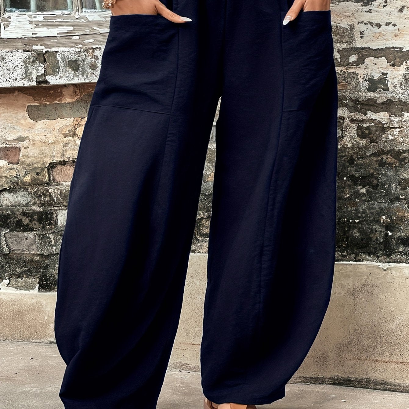 Plus Size Women's Baggy Pants Casual Elastic Waist Spring Fall