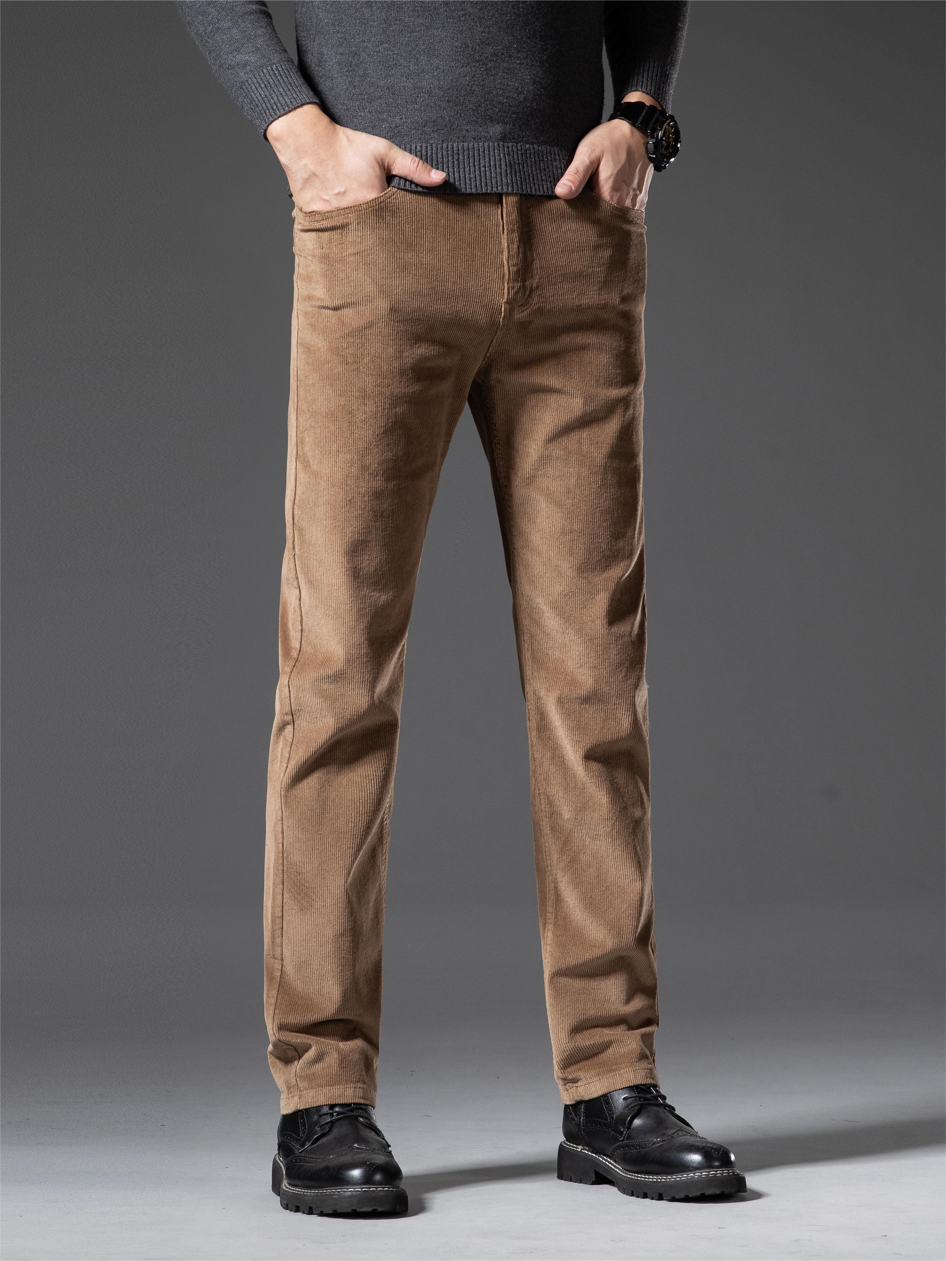 Pantalones de pana de corte ajustado para hombre, otoño e invierno, color sólido, mezcla de algodón, bordado