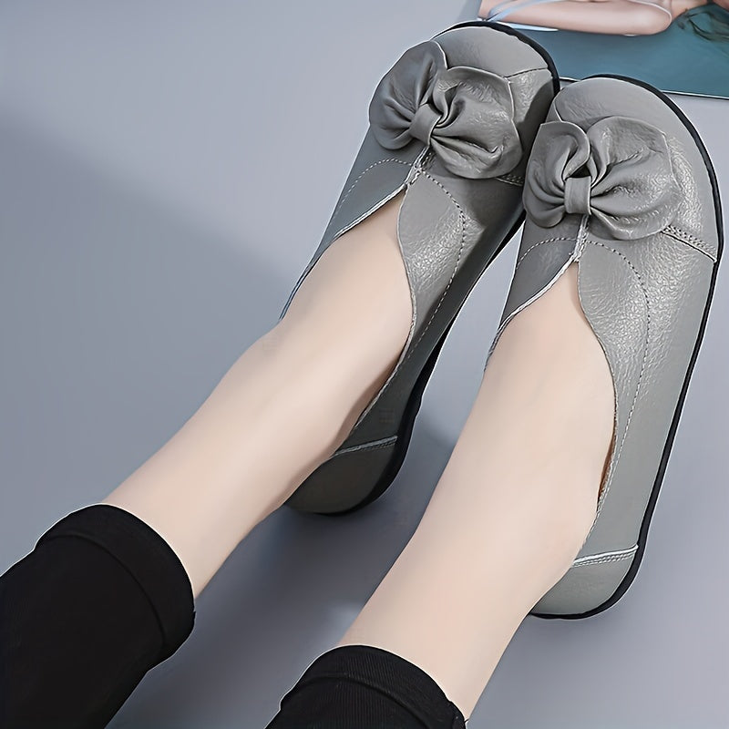 Women’s Bowknot Loafers Slip-On Flats Solid Colors Casual Shoes