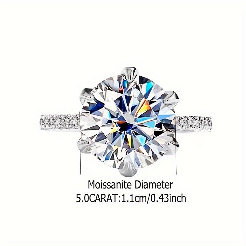 Sterling Silver 5 Carat Moissanite Ring for Wedding Engagement Anniversary Gift