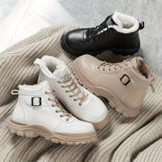 Women's Cozy Lined Ankle Boots Black Beige White High-Top Sneakers Rubber Soles