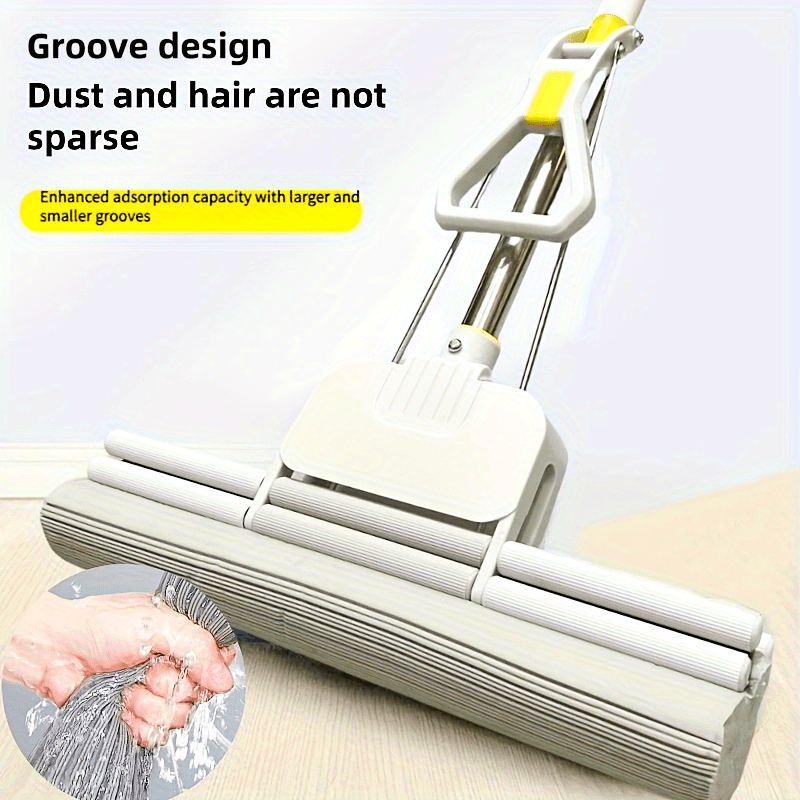 Stainless Steel Sponge Mop Self-Wringing Washable Reusable Floor Cleaner