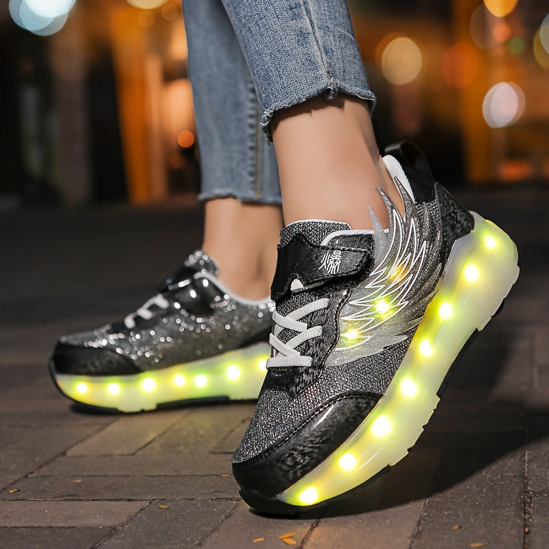 Kids Light-Up Skateboarding Sneakers with USB Charging Breathable Mesh for Outdoor Sports