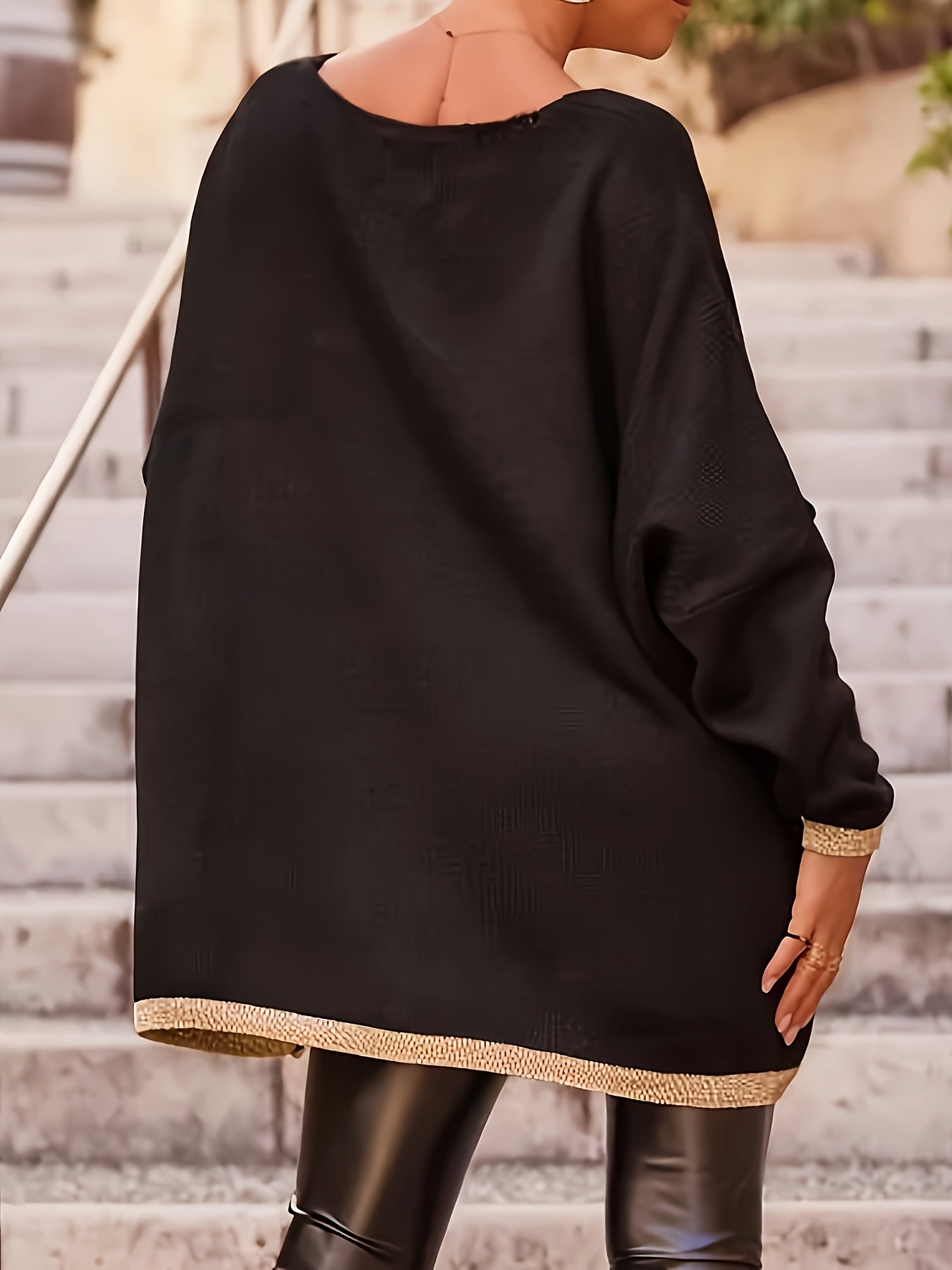 Plus-Size Women's Sweater V-Neck Skull Floral Geometric Long Sleeve Loose Fit Pullover