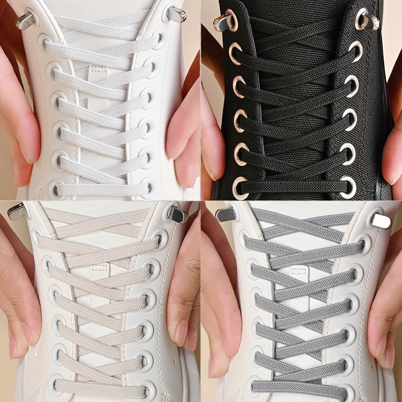 Unisex Elastic No-Tie Shoelaces Durable Rubber Blue White for Sneakers