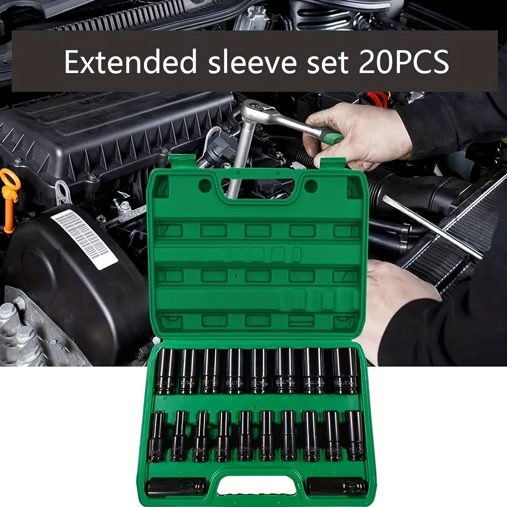 20PCS Heavy Duty Hex Impact Wrench Socket Set 8-32mm Black 1/2 Inch