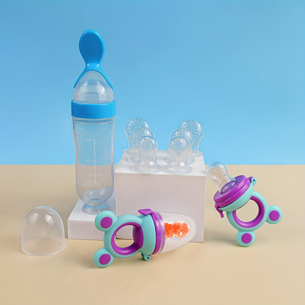 9-Piece Children's Silicone Feeding Set with Handles BPA-Free Fruit and Vegetable Feeders for Kids