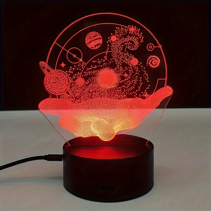 Lámpara nocturna 3D con diseño de universo cósmico, control táctil, cambio de color, alimentada por USB para ambiente en el dormitorio y regalo