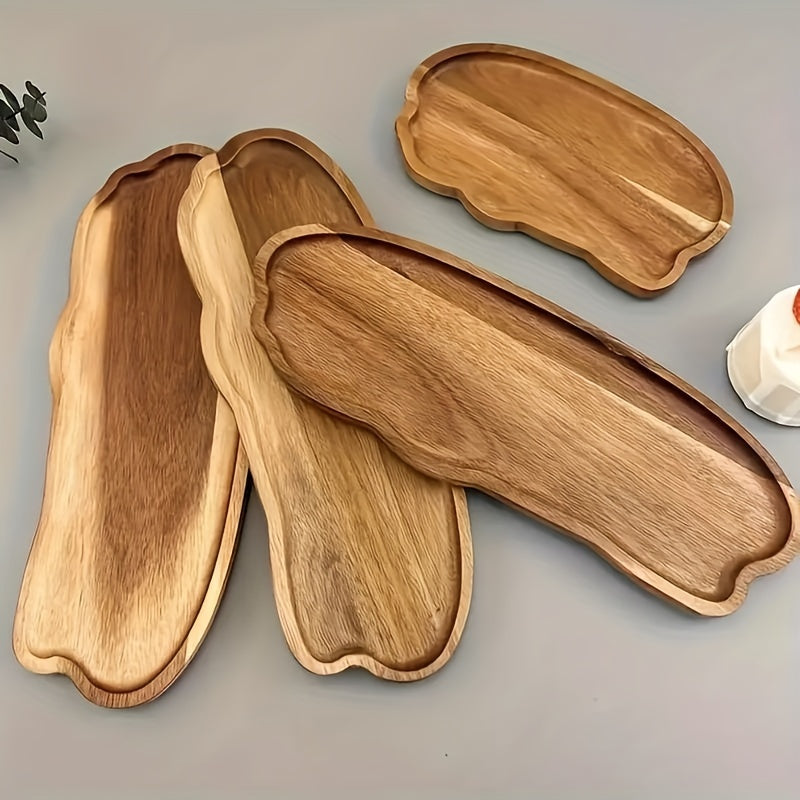 Acacia Wood Serving Tray Irregular Shape with Smooth Polished Surface for Cheese Bread Fruits Vegetables