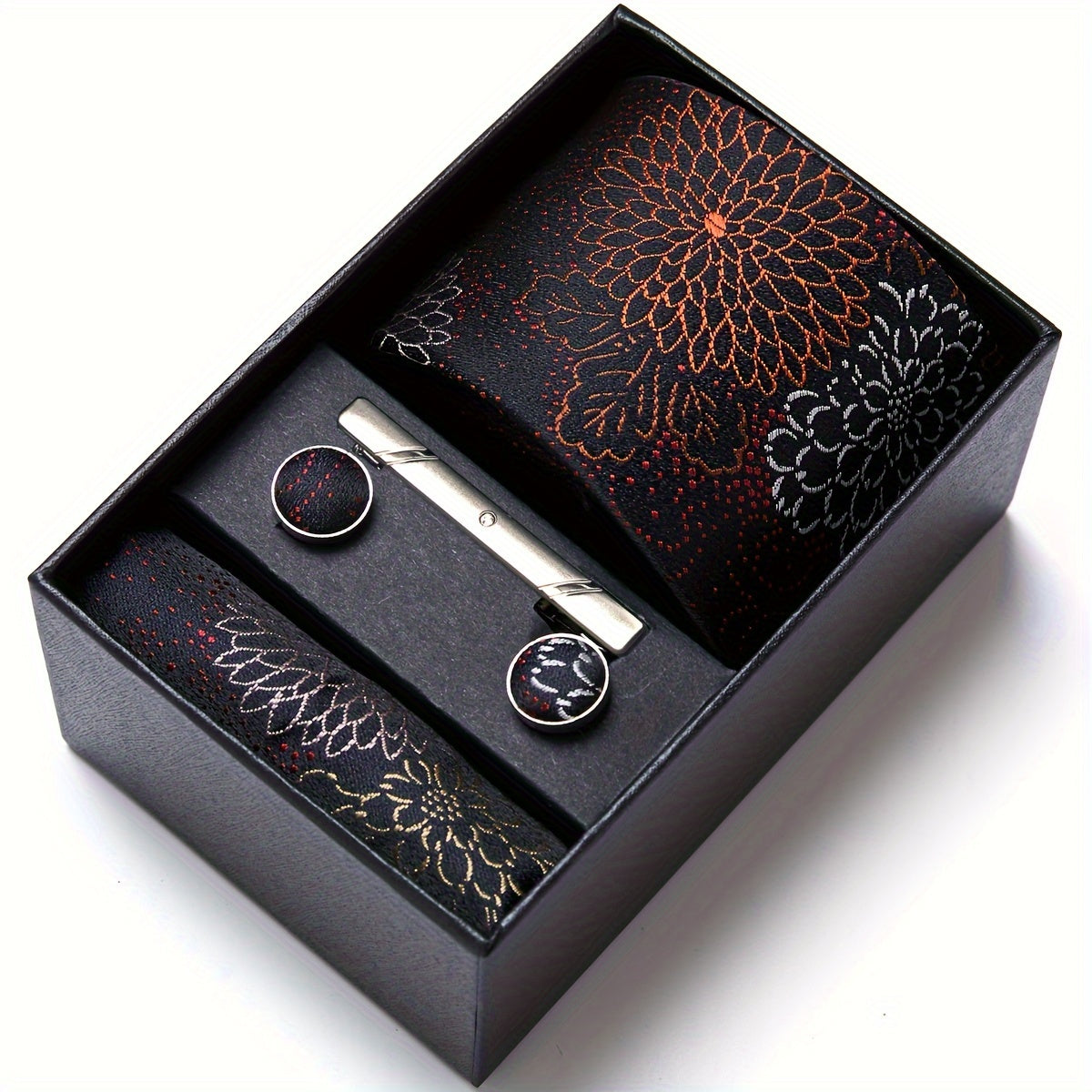 Erkaklar uchun gullar bilan bezatilgan galstuk va manşetkalar to'plami rasmiy tadbirlar, ofis kiyimi va bayramlar uchun