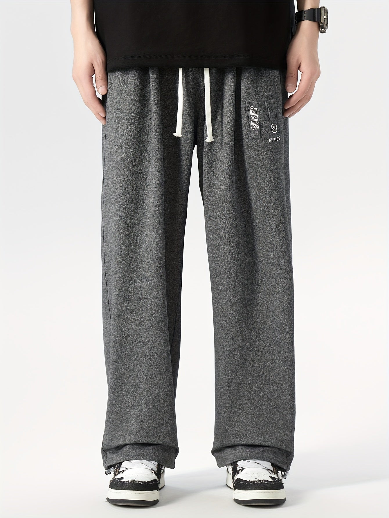 Pantalones deportivos de corte holgado para hombre con patrón geométrico, poliéster elastano, lavado a máquina, tallas grandes