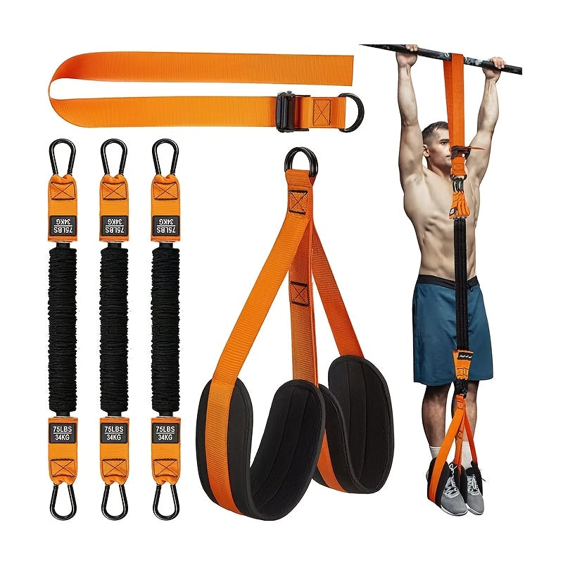 Set of 5 Heavy-Duty Latex Pull-Up Assist Bands with Adjustable Resistance and Knee Support