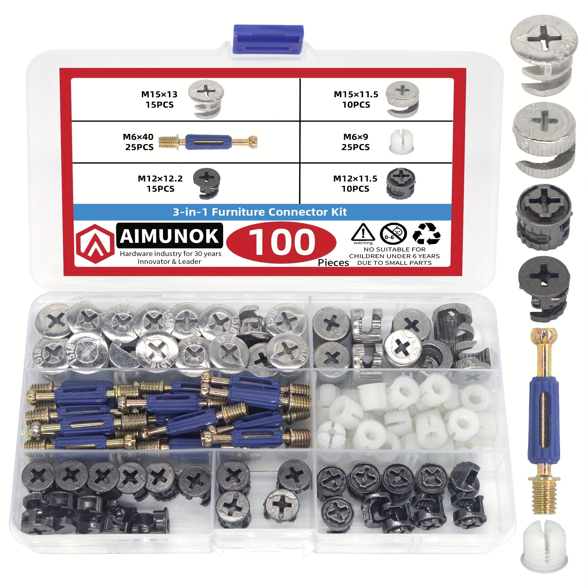 100-Piece Furniture Cam Lock Fastener Kit Carbon Steel Screw Nut Bolt Set for IKEA Hardware