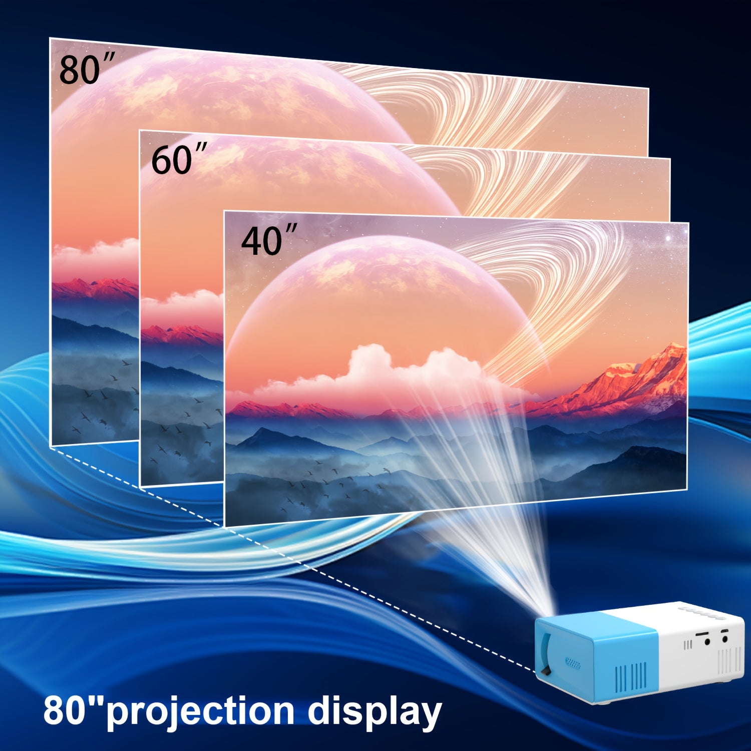 Mini Projector LED Portable Home Cinema 1280x720 HD 30000H Playtime Remote