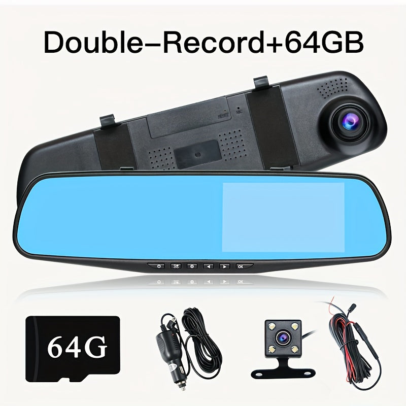 1080P HD Dash Cam with Night Vision and Rear Camera 64GB Storage Parking Monitoring