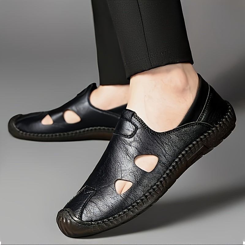 Plus Size Men Breathable Slip-On Sandals Summer Casual Microfiber Leather Non-Slip