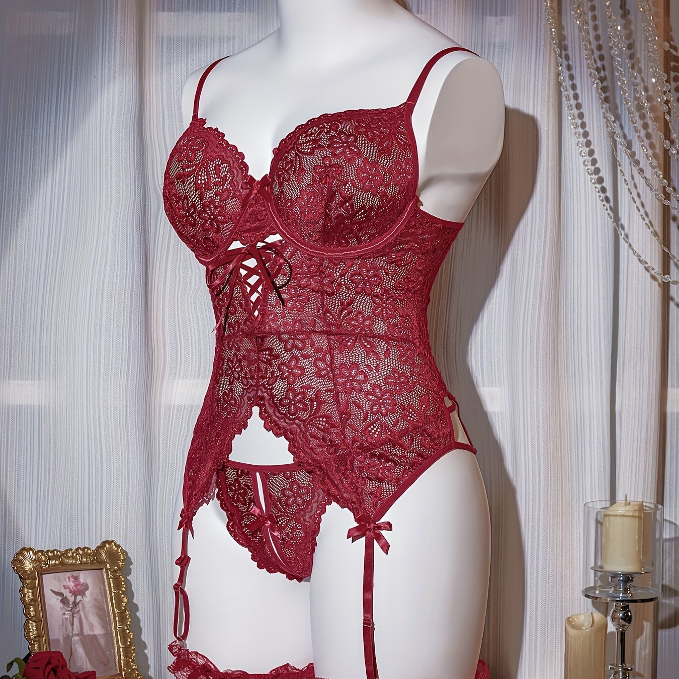 Plus Size Lingerie Set Women's Lace Bra and Panty Pack