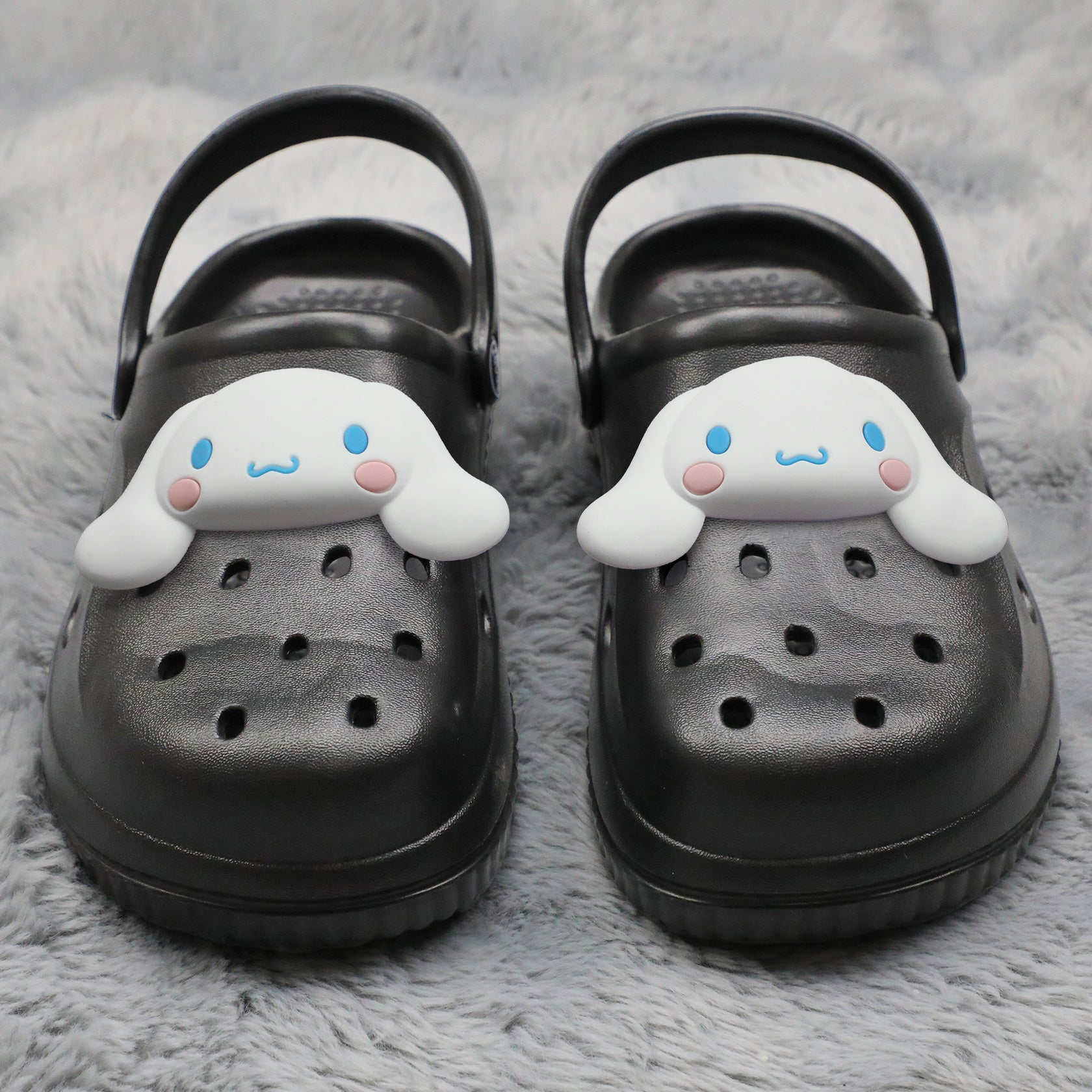 Unisex EVA Clog Slippers with Cartoon Pattern Black White Indoor Outdoor