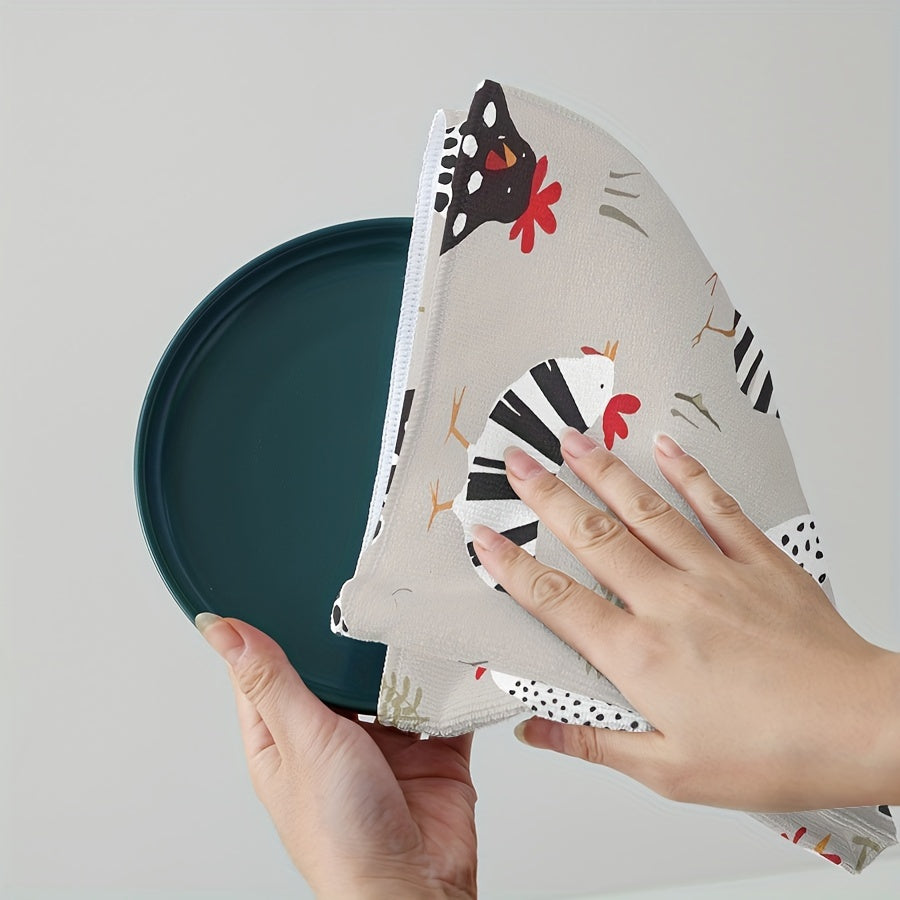 Rooster and Hen Kitchen Velvet Towels Absorbent Decorative Gift-Ready