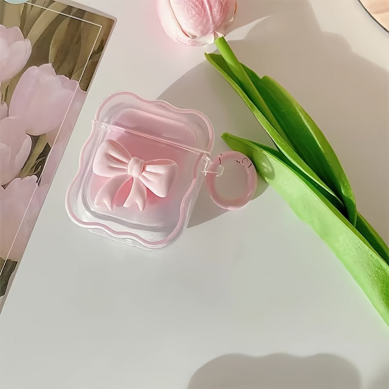 Funda de TPU 3D con lazo rosa para AirPods con protección a prueba de golpes y antiarañazos