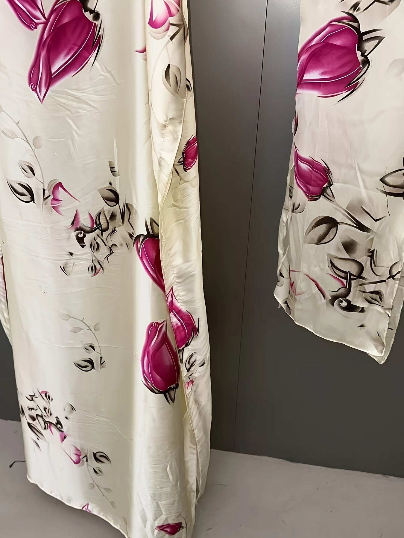 Plus Size Floral Print Abaya with Batwing Sleeves Maxi Dress Polyester