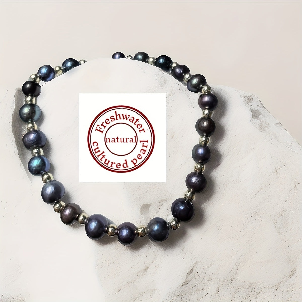 Black Freshwater Pearl Bracelet Beaded Stretch Wristband for Couples Gift