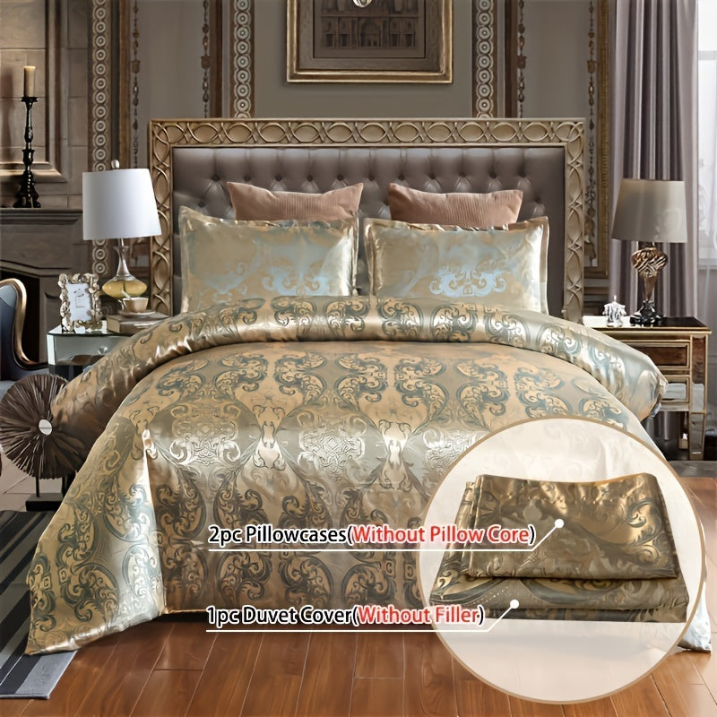 European Style Satin Jacquard 3-Piece Quilt Cover Set with Pillowcases