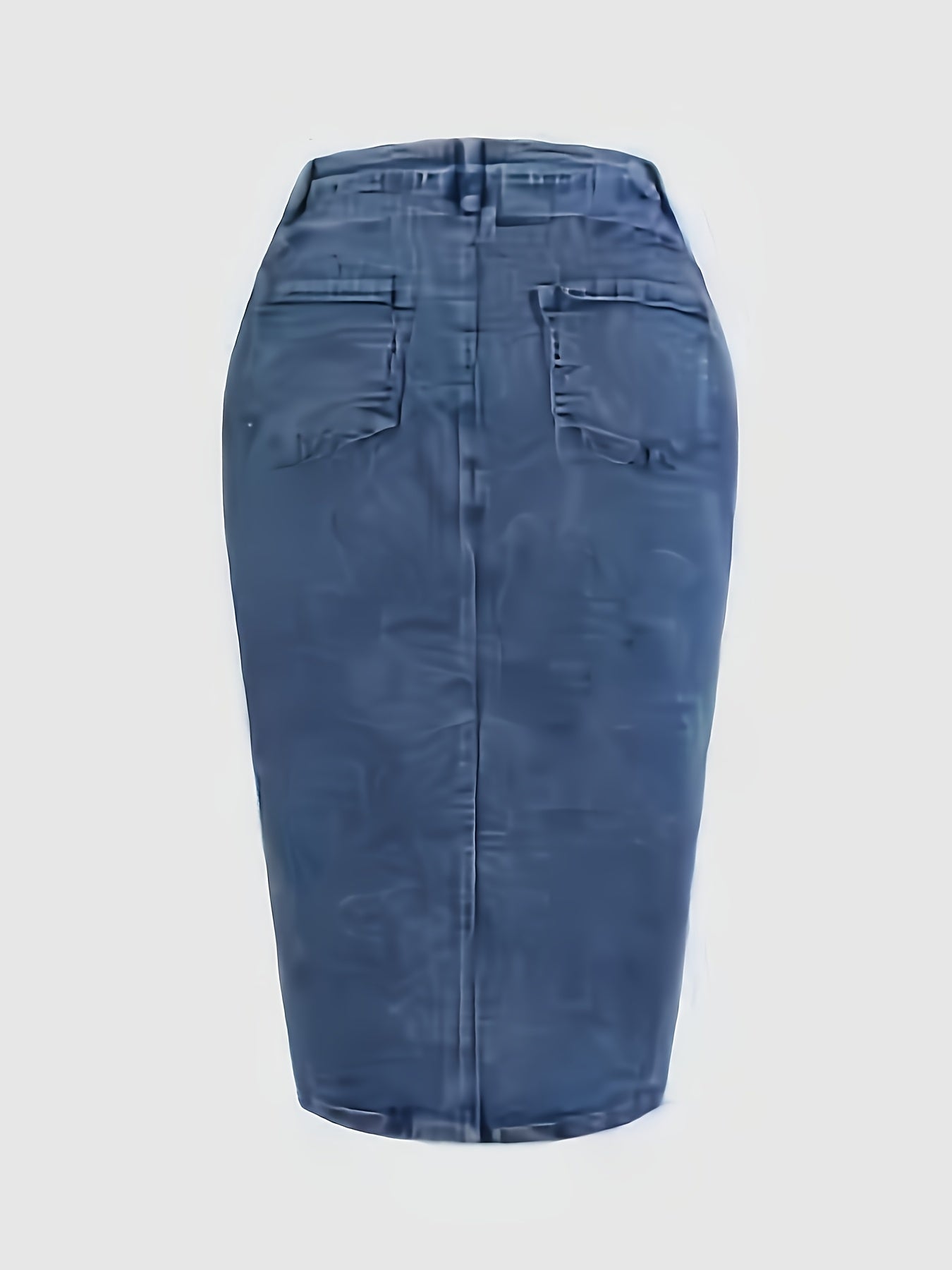 Women's Denim Skirt Midi Length Blue Button Front Side Slit Casual Stretch Autumn