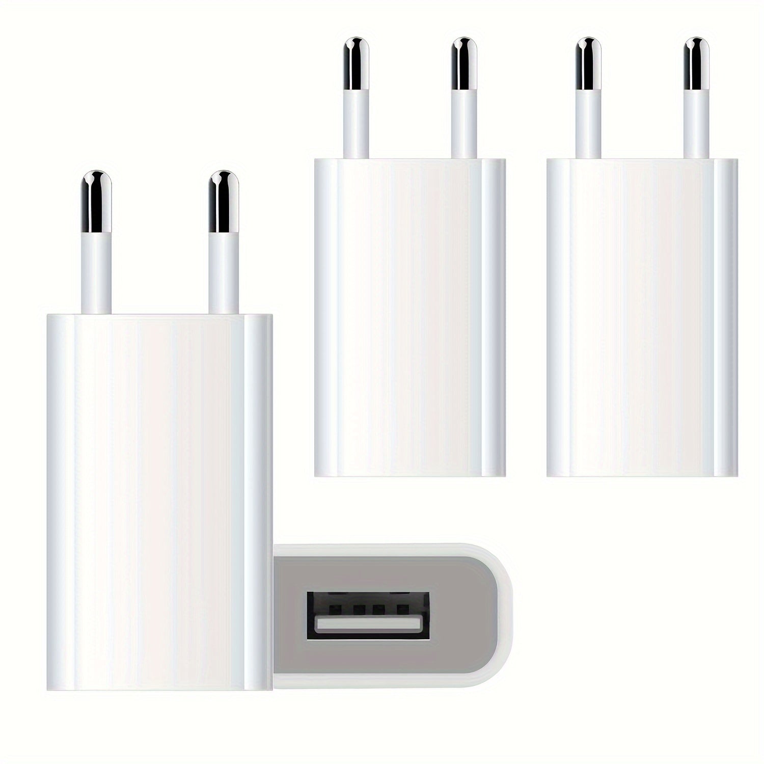 Set of Four White 5V 1A USB Wall Chargers for Mobile Phones and Devices