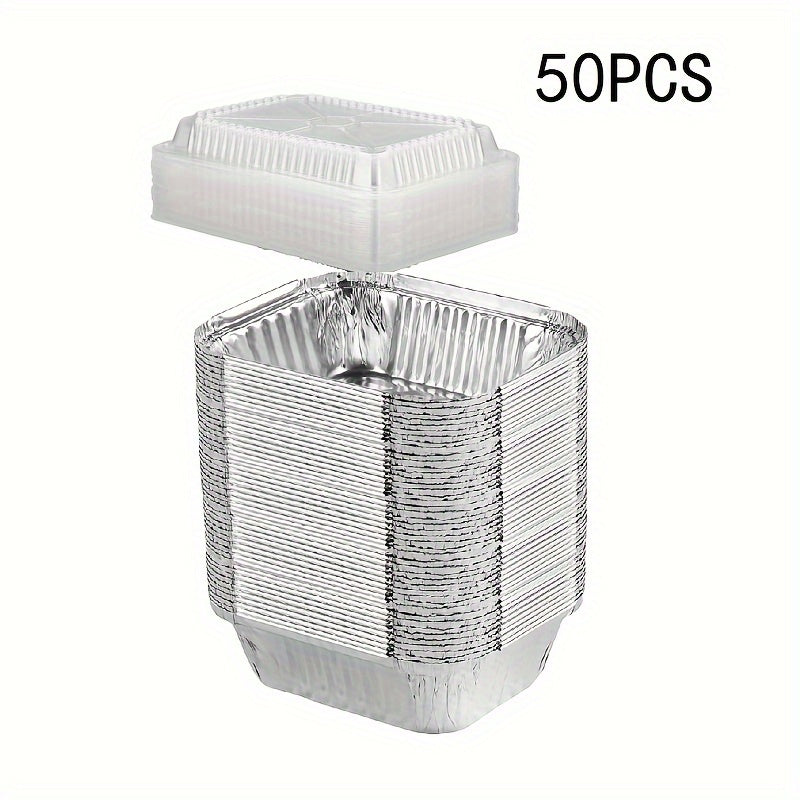 Fifty Disposable Aluminum Foil Pans with Lids 15.24x11.94cm Takeout Food Preservation