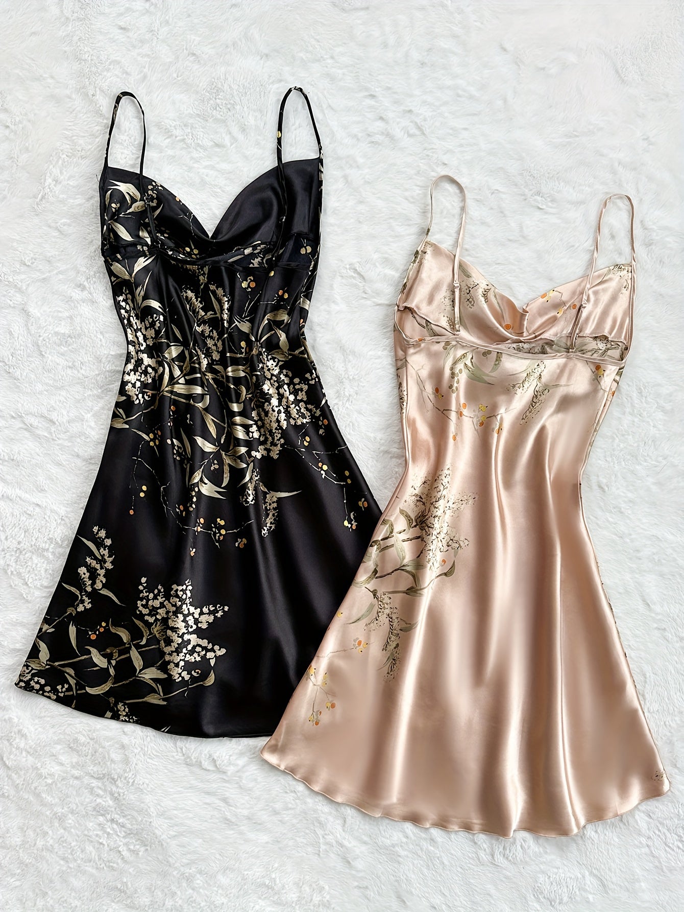 2 Ta'ffusli Printli Saten Uxlash Liboslari Ayollar Uchun, Orqa Qismida Turtlenek Slip, Qulay Tunika