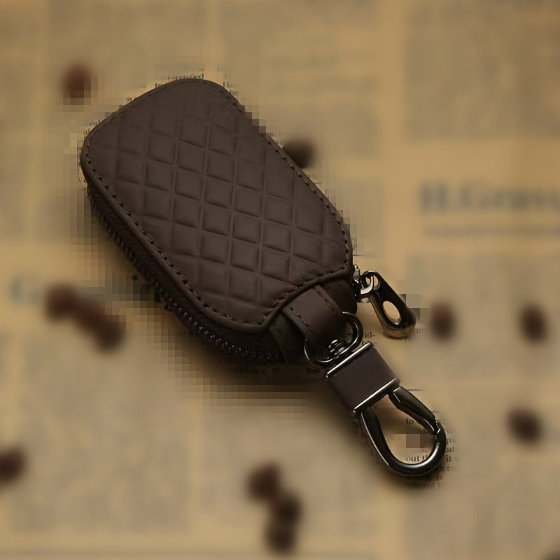 Universal Faux Leather Key Fob Cover with Embossed Diamond Pattern for Car Remote