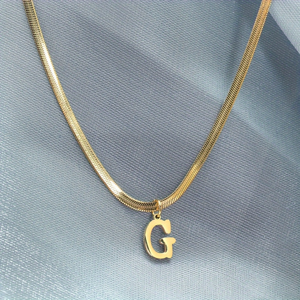 Women’s 18K Gold Plated Stainless Steel Alphabet Letter Pendant Necklace for Daily Wear