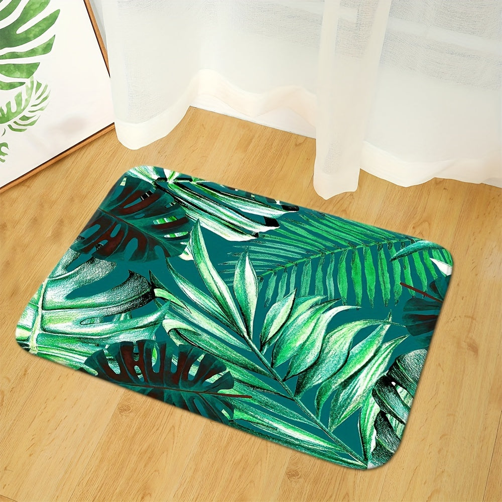 Set of 3 Green Leaf Pattern Bathroom Mats Water Absorbent Non-slip Machine Washable