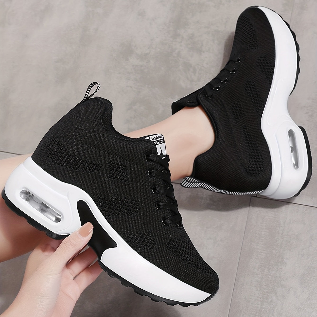 Женские сетчатые кроссовки на платформе casual с шнуровкой для улицы, с воздушной подушкой
