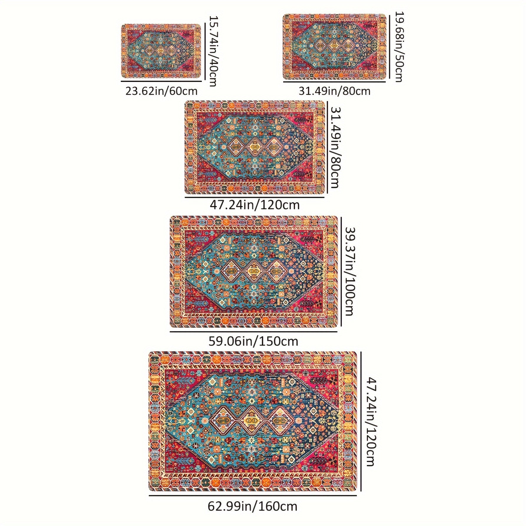 Persian-Inspired Area Rug Bohemian Chic Durable Easy to Clean for Living Room Bedroom