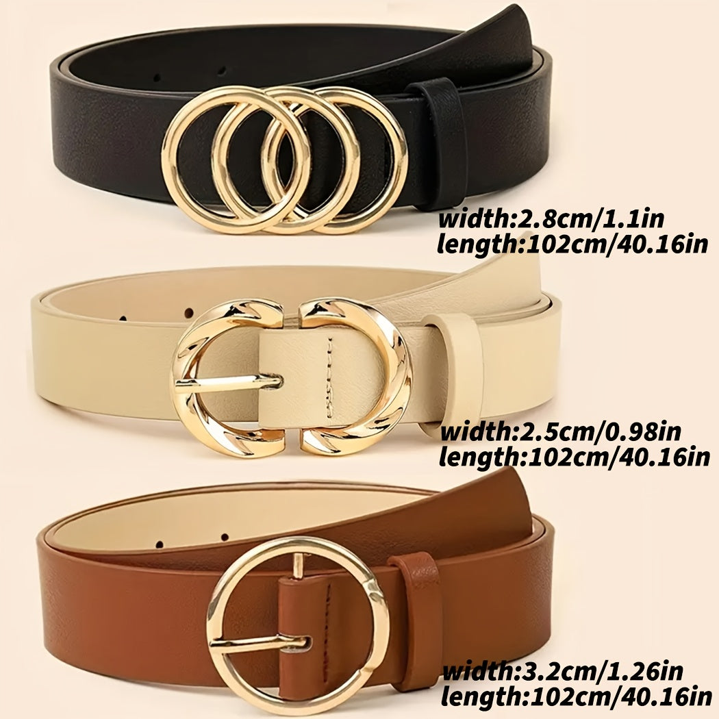 Набор из трех женских ремней из искусственной кожи с металлической пряжкой для повседневной и ежедневной носки
