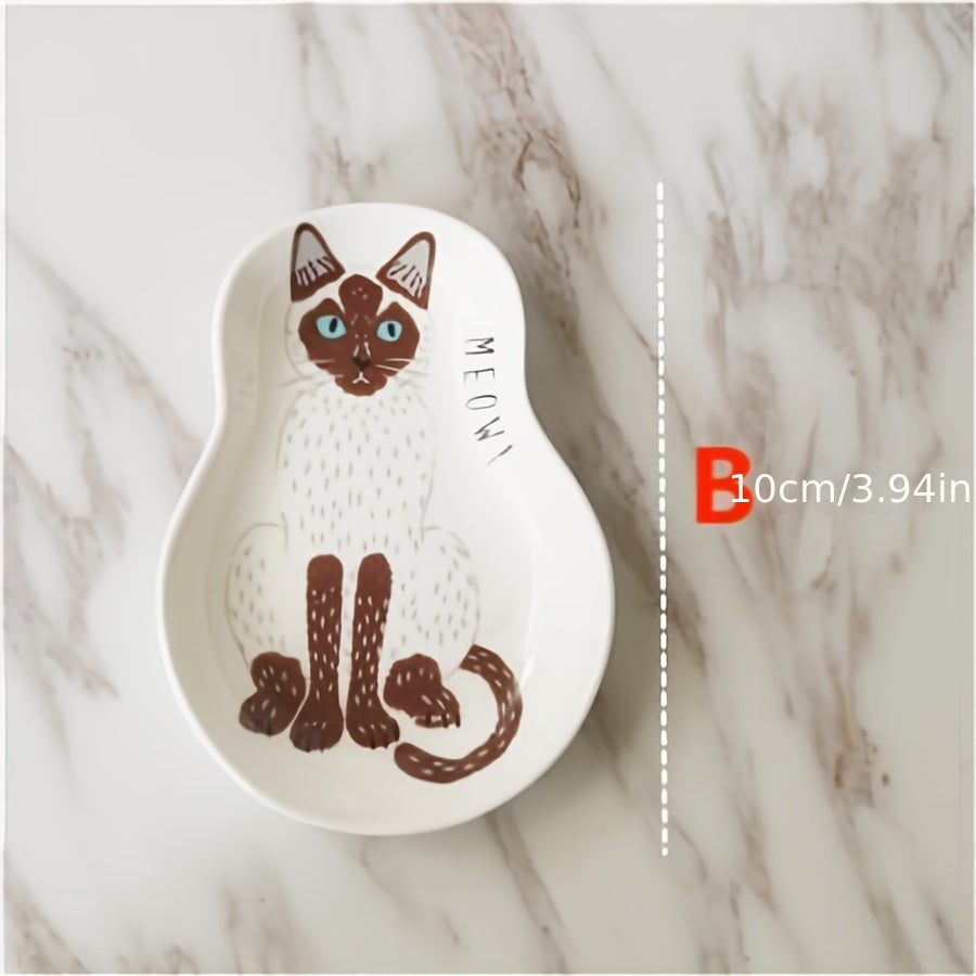 Ceramic Sauce Plate with Kitten Pattern Small Kitchen or Dorm Room Dish