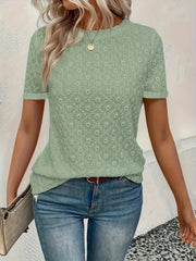 Plus-Size ayollar uchun bir hil rangli qisqa sleeve, dumaloq bo'yinli, kundalik T-shirt