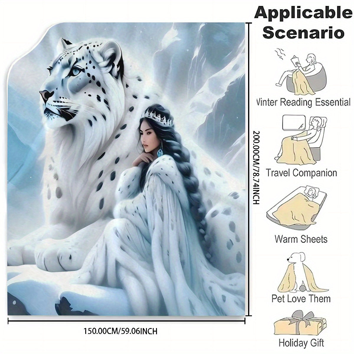 Leopard and Woman Design Flannel Fleece Blanket Hypoallergenic Washable Polyester Bedding for Living Room Couch All-Season Gift